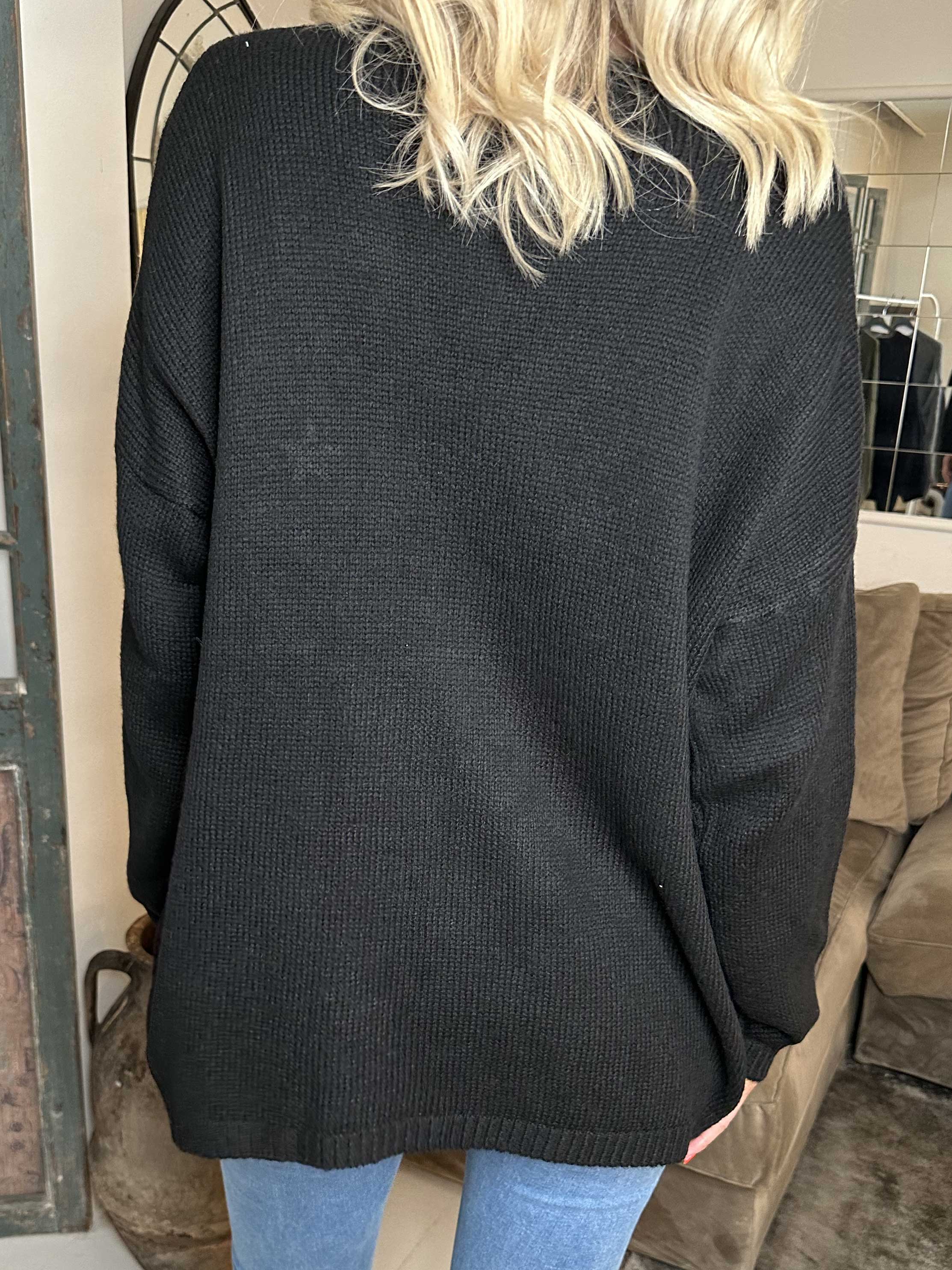 Achilla - Strikbluse med guld print foran